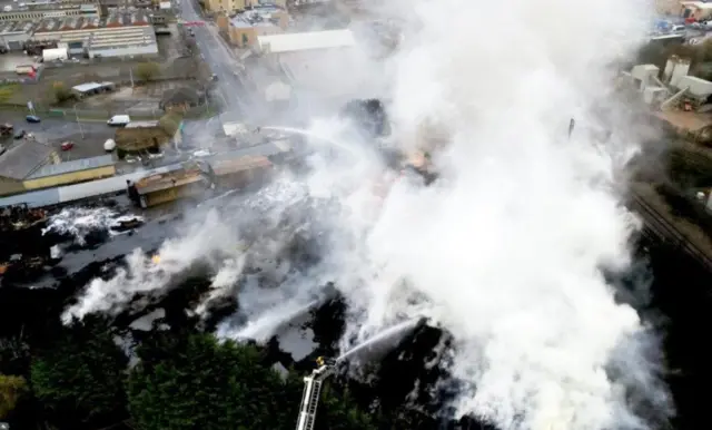 Smoke from fire seen from above