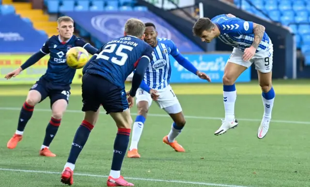 Eamonn Brophy (right) heads Kilmarnock into the lead