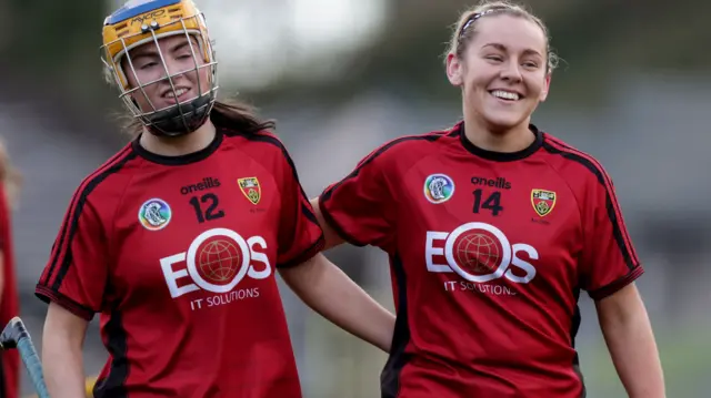 Clara Cowen and Lauren Clarke celebrate Down's semi-final victory