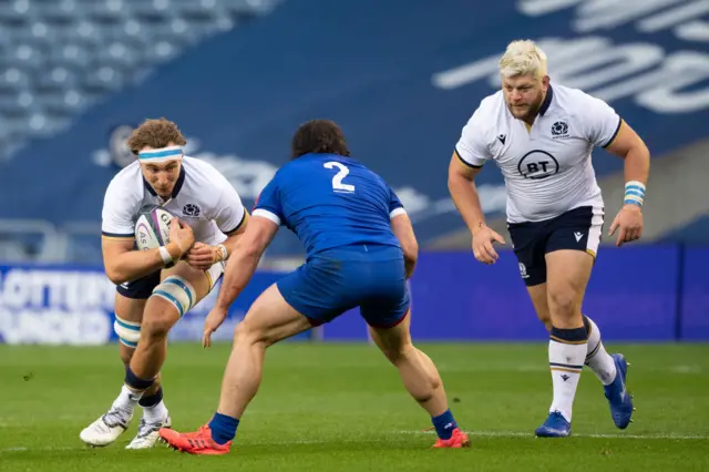 Jamie Ritchie carries for Scotland against France