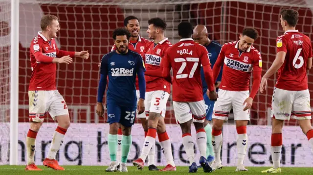 Middlesbrough celebrate Marvin Johnson's goal