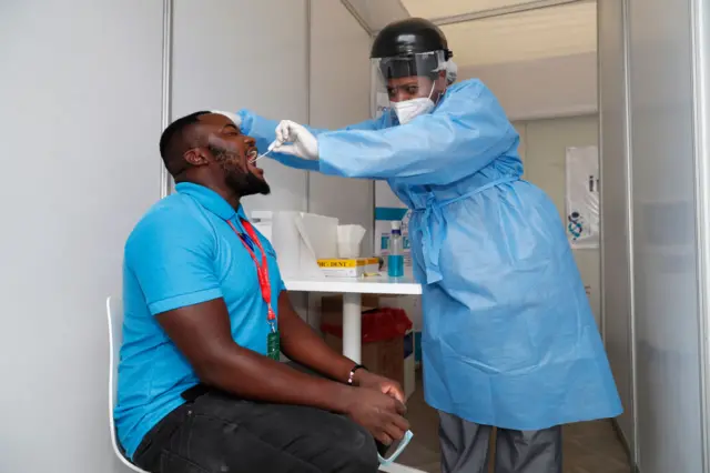 A coronavirus test is carried out in Johannesburg, South Africa, 17 November 2020