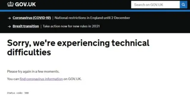 Crashed gov.uk website