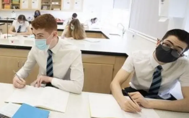 School children wearing masks