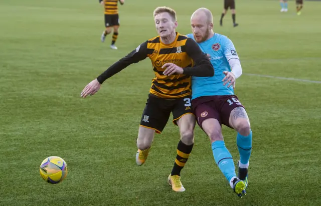 Hearts striker Liam Boyce looks for an opening