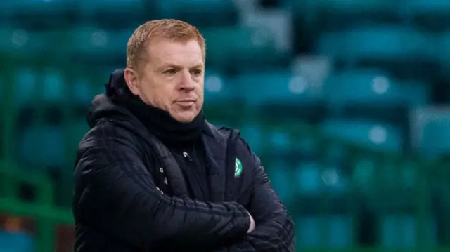 Celtic manager Neil Lennon watches on