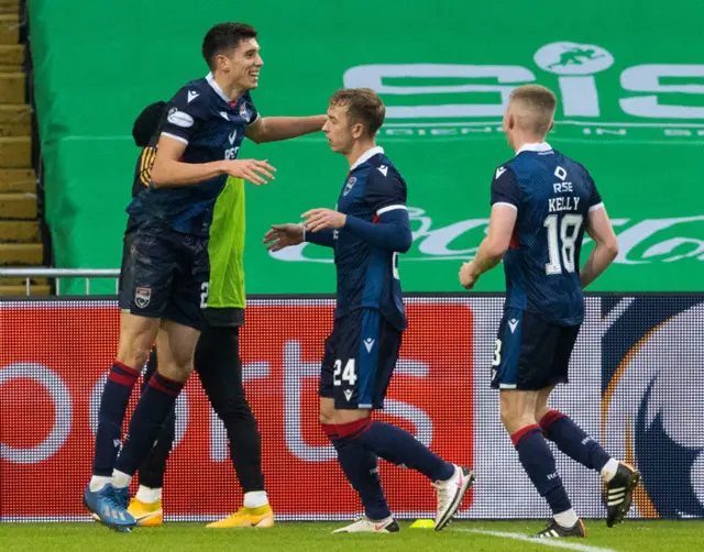 Ross County celebrate Ross Stewart's goal