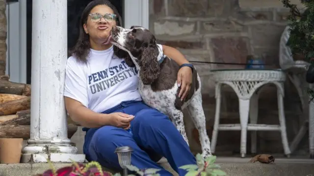 Meryl Daly-Parker with her dog, Daxton