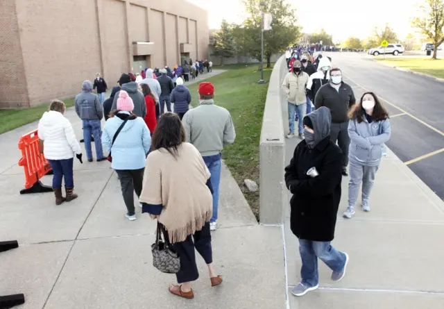 Voters have been queuing on Tuesday in Union, Kentucky to cast their vote for the next US president