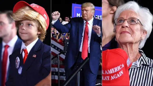 Panel of images of Donald Trump and supporters