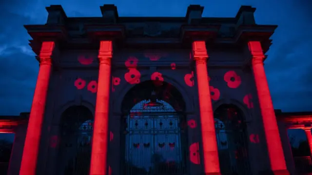 Poppy projection on Victoria Embankment memorial