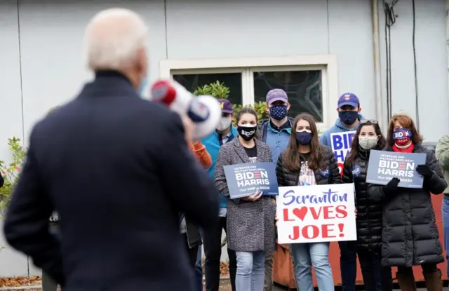 Joe Biden faces supporters in Scranton, Pennsylvania