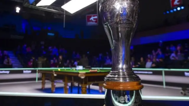 The Betway UK Championship trophy at the York Barbican.