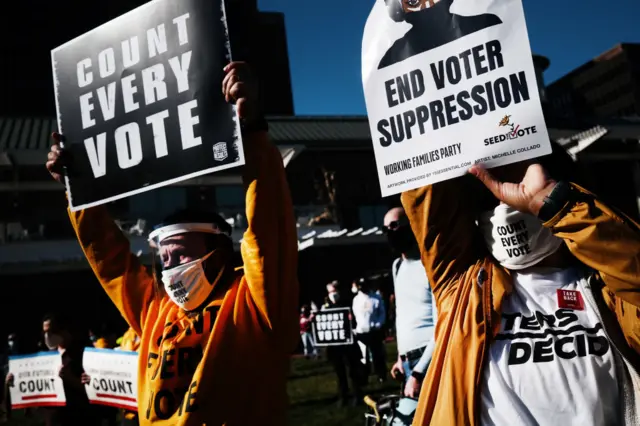 Protesters in Philadelphia are gathered near the iconic Liberty Bell monument