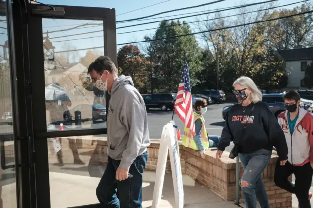 Voters enter the Congregation Aguda Achim in Bexley to cast their ballots for the 2020 Election on November 3, 2020 in Columbus, Ohio