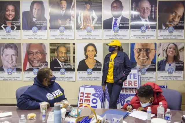 Volunteers gathered before polls closed in Detroit, Michigan