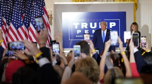 Trump with supporters on election night