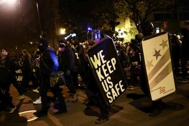 A group of protesters march in Washington