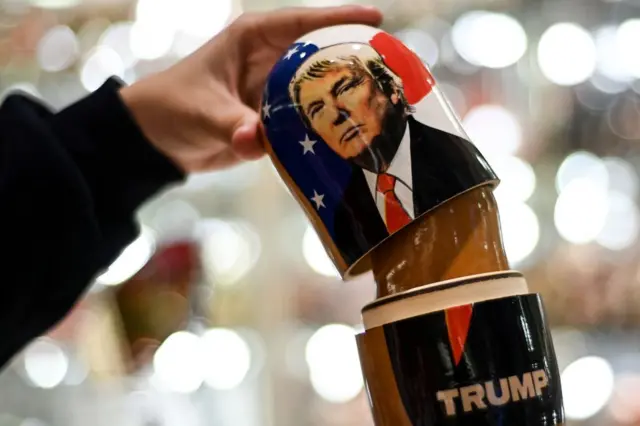 Vendor selling Trump merchandise in Moscow