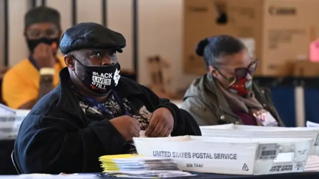 Employees of the Fulton County Board of Registration and Elections process ballots in Atlanta, Georgia U.S., November 4, 2020