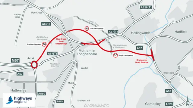 A map showing the bypass