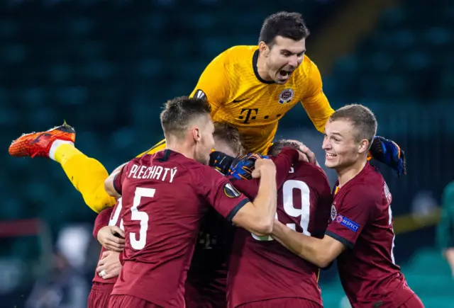 Sparta Prague celebrate Lukas Julis' goal