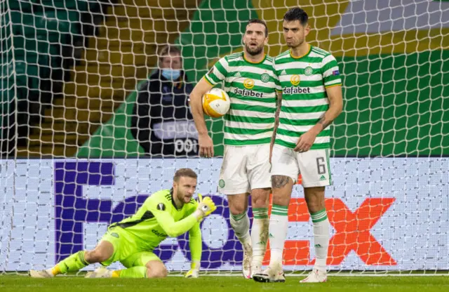 Celtic defenders look on in disbelief