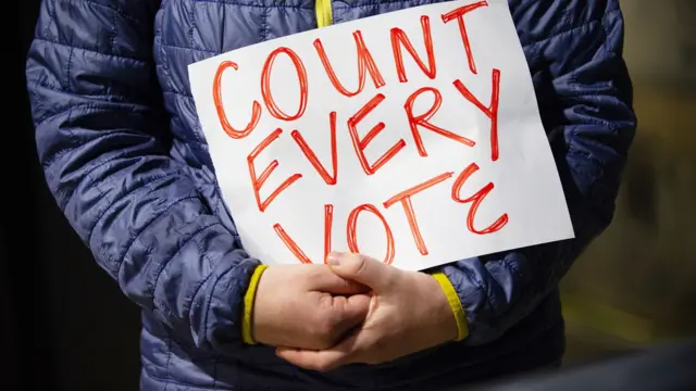 Demonstrators rally outside of City Hall about the 2020 Presidential election in Philadelphia, Pennsylvania, USA, 04 November, 2020.