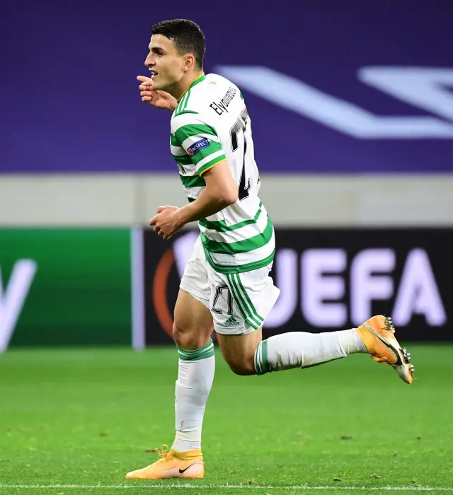 Celtic winger Mohamed Elyounoussi celebrates one of his two goals v Lille