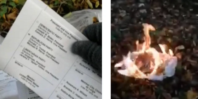 A screengrab from the video purporting to show ballots being burned