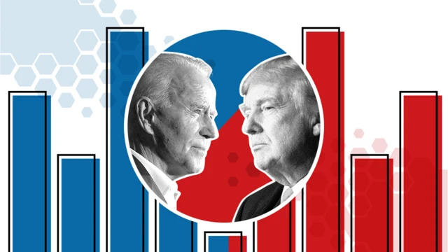 A graphic showing Trump and Biden