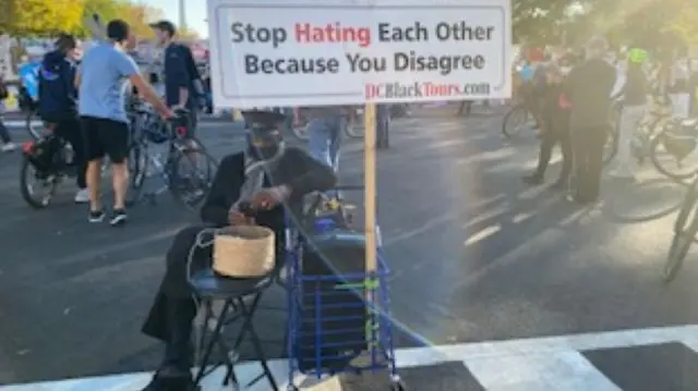 protester outside BLM Plaza