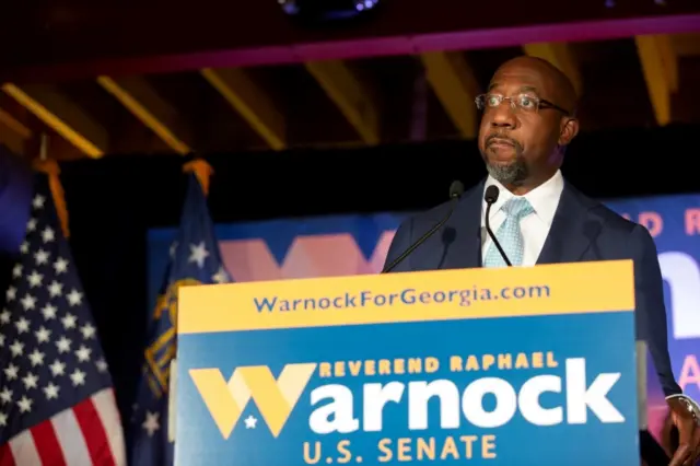 Democratic US Senate candidate Rev. Raphael Warnock speaks