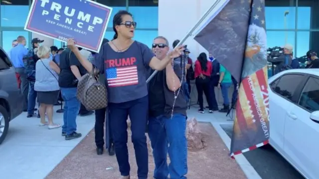 Trump supporters outside the election centre in Las Vegas, 5 November