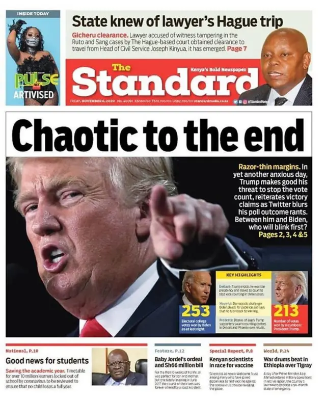 Kenya newspaper headline about US election: Chaotic to the end, The Standard reads