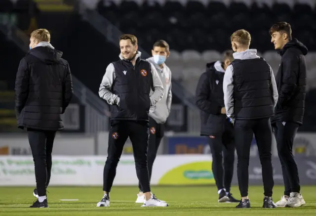 Dundee United players arrive at The SMISA Stadium ahead of kick-off