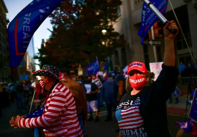 Supporters of President Donald Trump take part in a protest in Philadelphia, Pennsylvania on 6 November