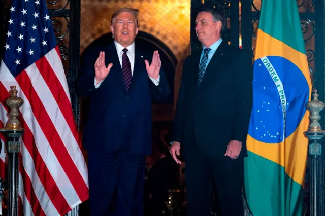 Brazil's president Jair Bolsonaro with Donald Trump in Florida in March this year