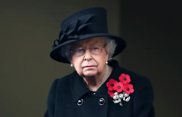 The Queen during the National Service of Remembrance at The Cenotaph