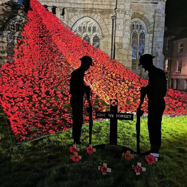 Knitted poppies in Callington