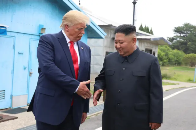 Donald Trump meeting Kim Jong-un in June 2019