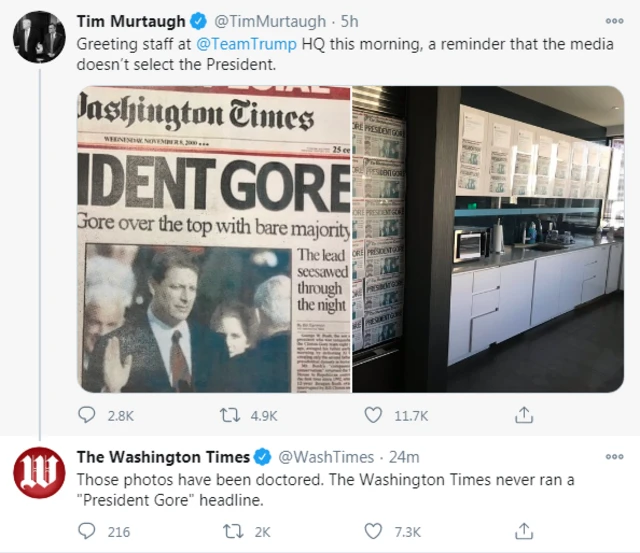 A screen grab of the Washington Times's tweets