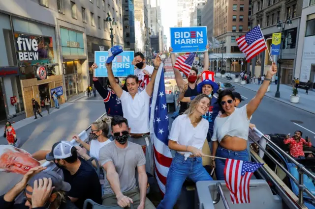 A group of friends who live in New York City celebrate Biden's victory