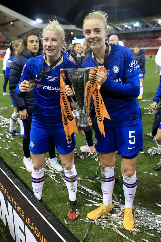 Beth England and Sophie Ingle of Chelsea celebrate