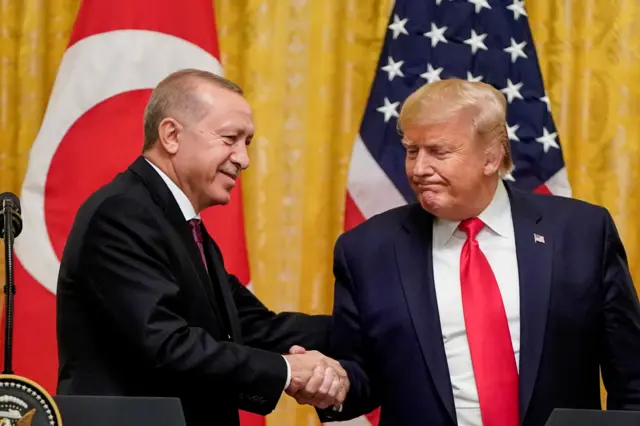 Turkish President Recep Tayyip Erdogan with President Trump in 2019