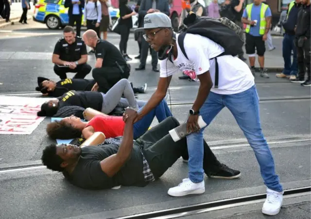 Tram track protesters in 2016