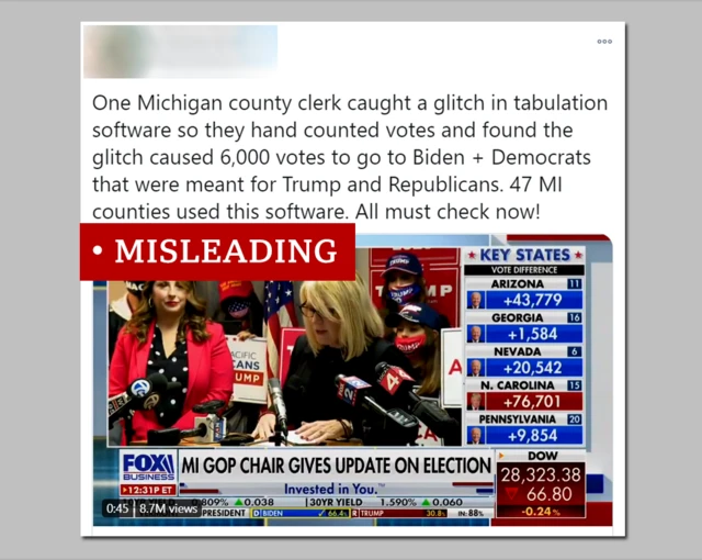 A grab of a social media post suggesting there was a computer software glitch in Michigan