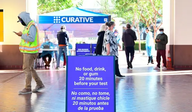 A coronavirus testing site at Union Station in Los Angeles