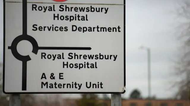 Road signs outside the Royal Shrewsbury Hospital, Shropshire