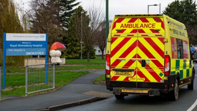 An ambulance outside the Royal Shrewsbury Hospital, Shropshire